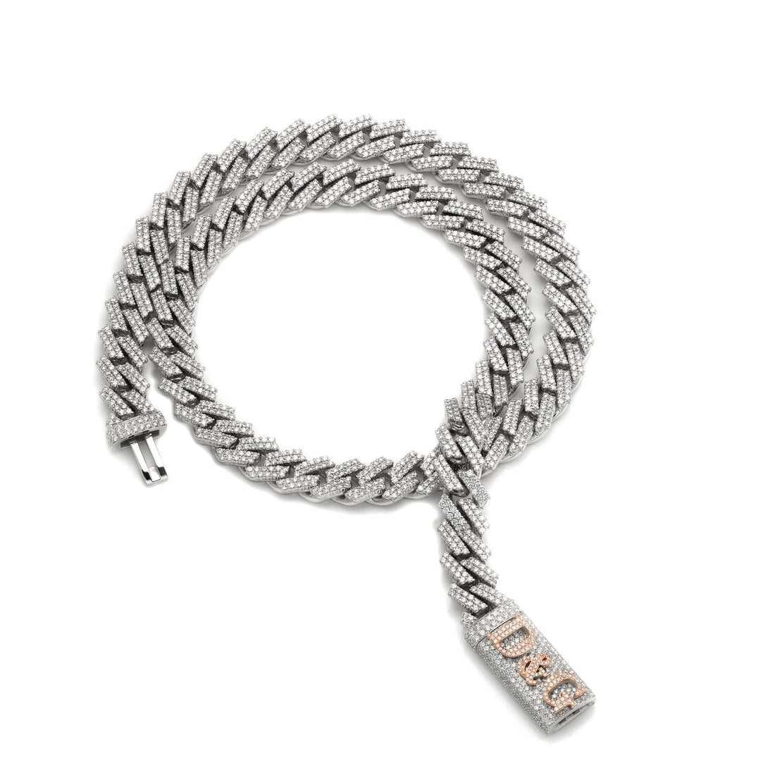 Custom Lock 2 Row Diamond Prong Set Cuban Link Chain